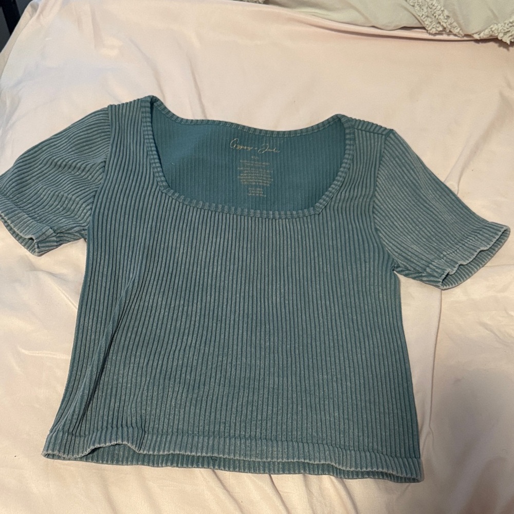 Blue Ribbed Women's Top
